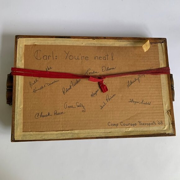 Vintage Wood Handled Serving Tray Pressed Flowers Butterfly Glass 1960s - Picture 6 of 8